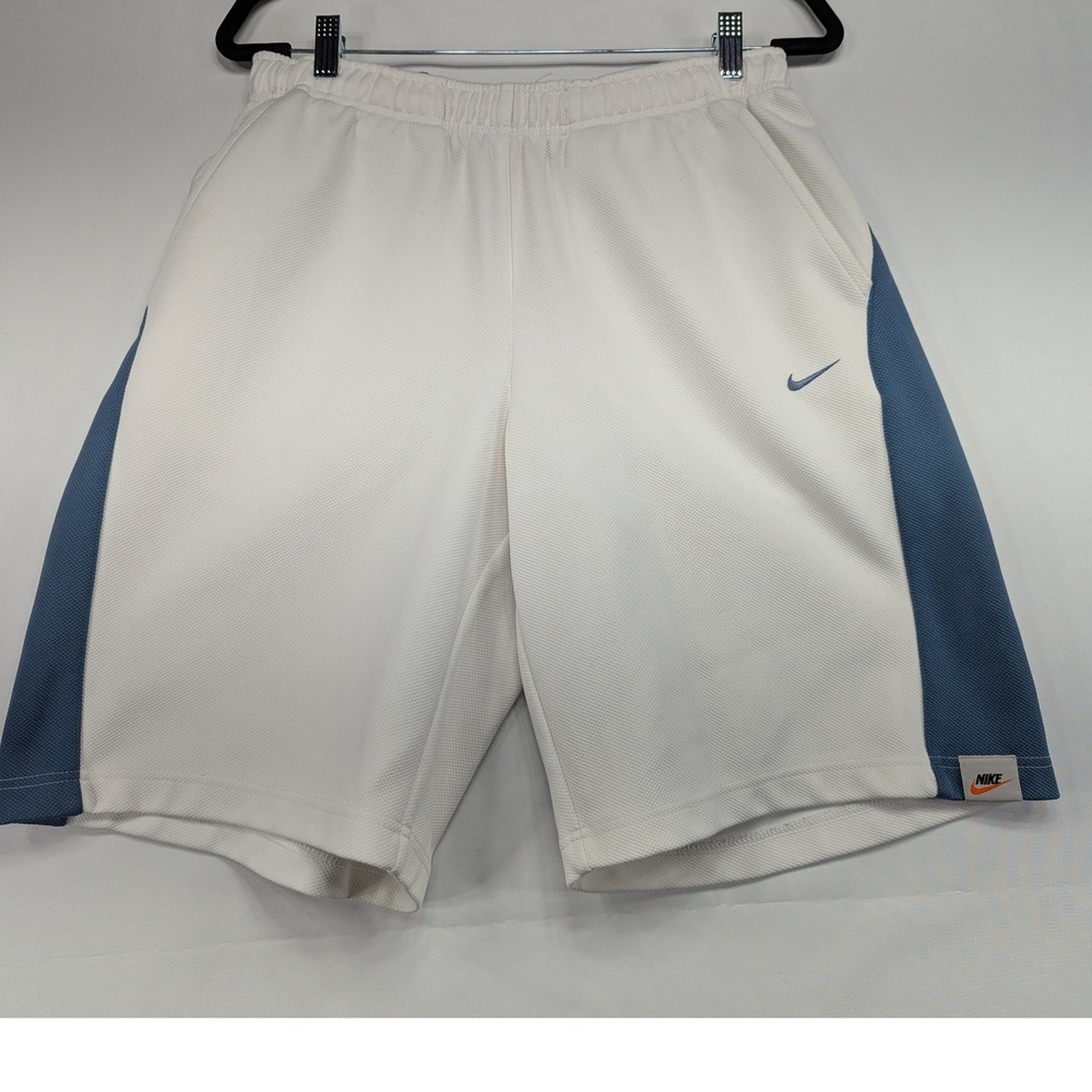 Y2K Nike White Blue Athletic Shorts‎ Mens Medium Mesh Sportswear Casual
